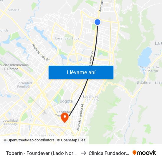 Toberín - Foundever (Lado Norte) to Clinica Fundadores map