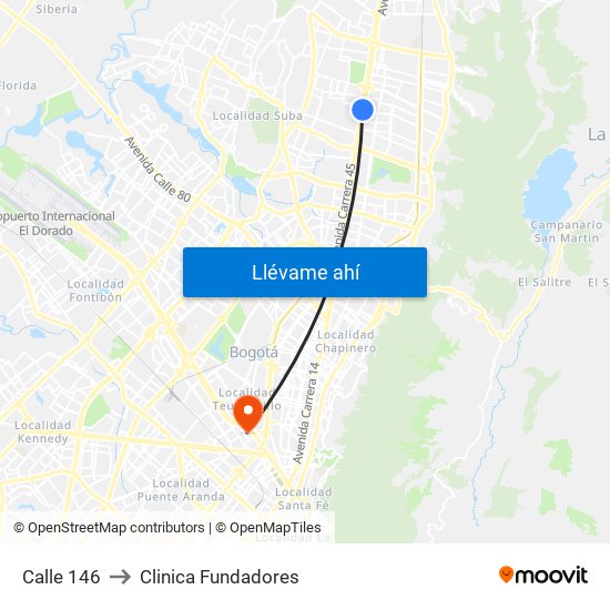 Calle 146 to Clinica Fundadores map