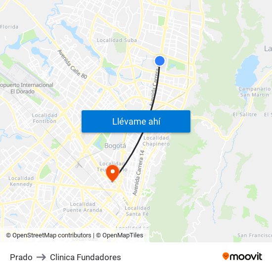 Prado to Clinica Fundadores map