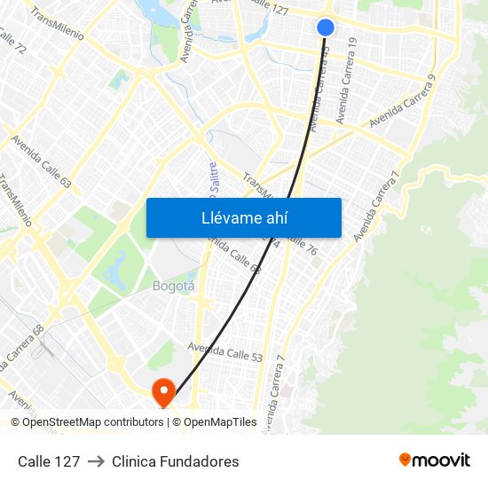 Calle 127 to Clinica Fundadores map