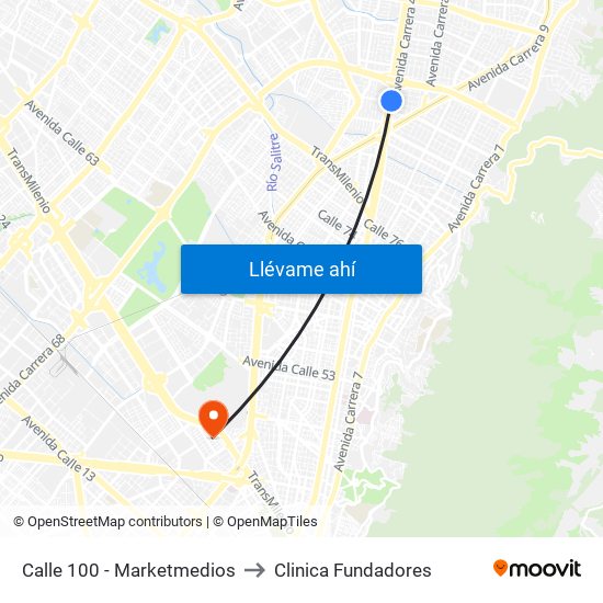 Calle 100 - Marketmedios to Clinica Fundadores map