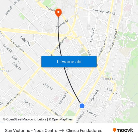 San Victorino - Neos Centro to Clinica Fundadores map