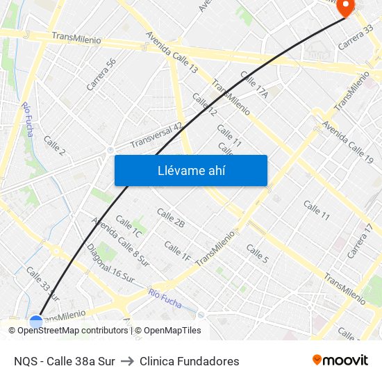 NQS - Calle 38a Sur to Clinica Fundadores map