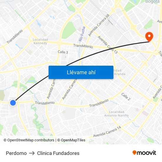 Perdomo to Clinica Fundadores map