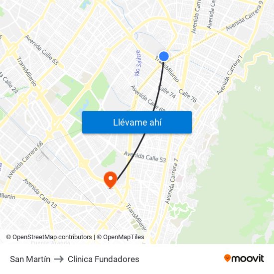 San Martín to Clinica Fundadores map