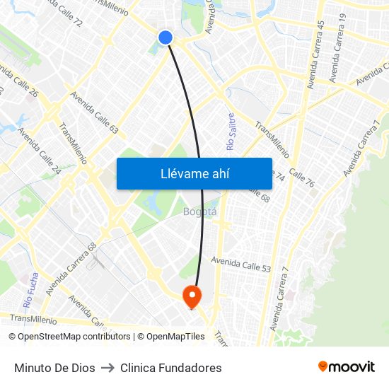 Minuto De Dios to Clinica Fundadores map