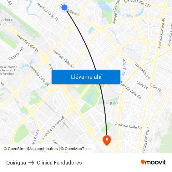 Quirigua to Clinica Fundadores map