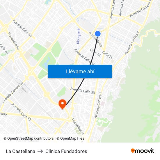 La Castellana to Clinica Fundadores map