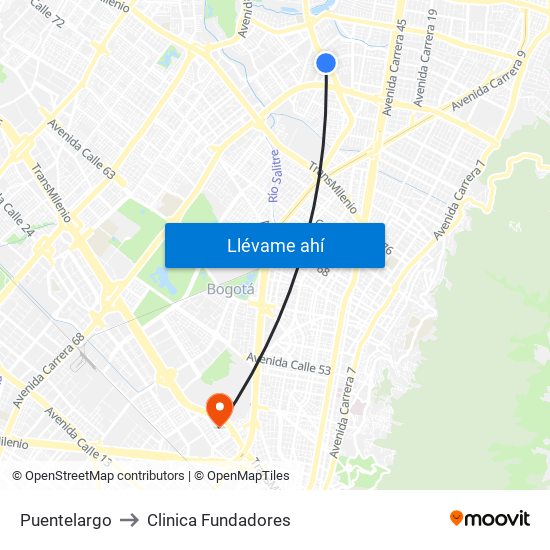 Puentelargo to Clinica Fundadores map