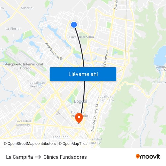 La Campiña to Clinica Fundadores map