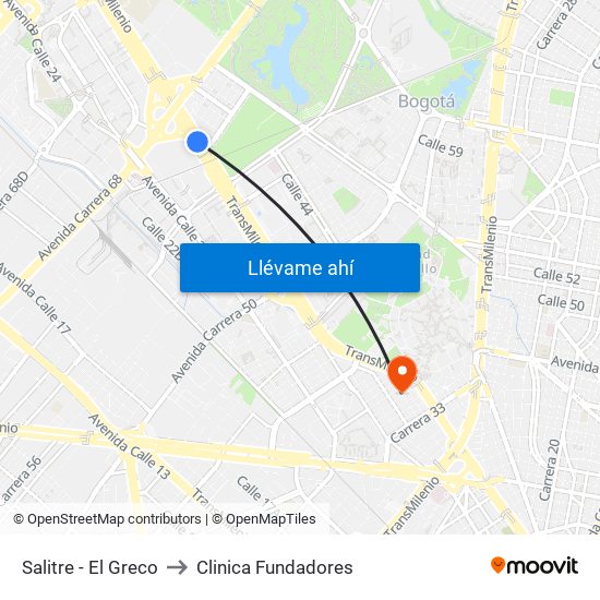 Salitre - El Greco to Clinica Fundadores map