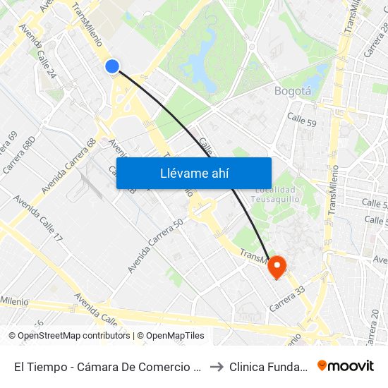 El Tiempo - Cámara De Comercio De Bogotá to Clinica Fundadores map