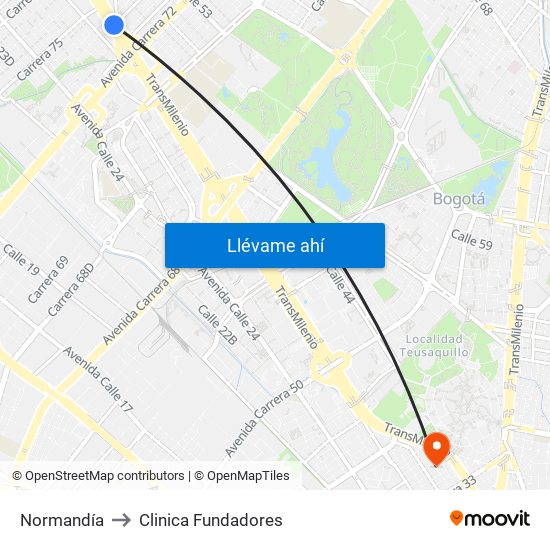 Normandía to Clinica Fundadores map