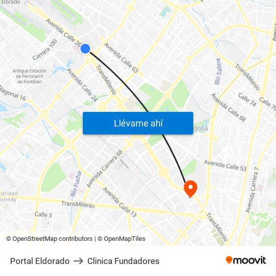 Portal Eldorado to Clinica Fundadores map