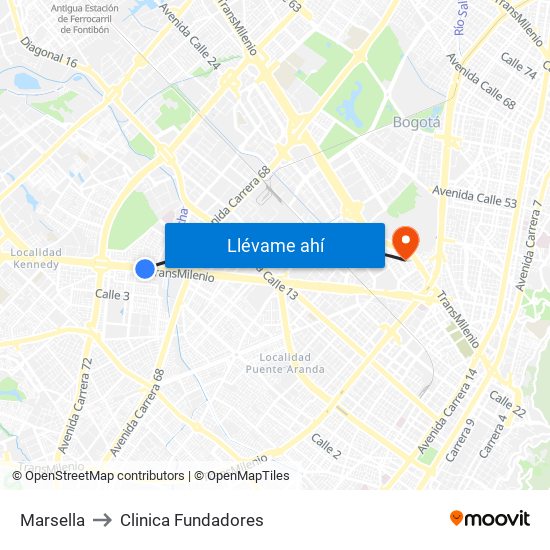 Marsella to Clinica Fundadores map