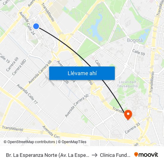 Br. La Esperanza Norte (Av. La Esperanza - Kr 69d) to Clinica Fundadores map