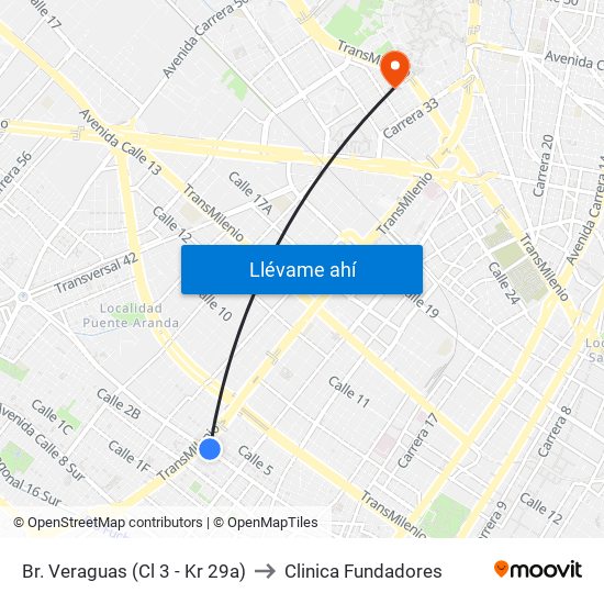 Br. Veraguas (Cl 3 - Kr 29a) to Clinica Fundadores map