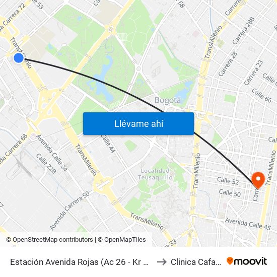 Estación Avenida Rojas (Ac 26 - Kr 69d Bis) (B) to Clinica Cafam 51 map