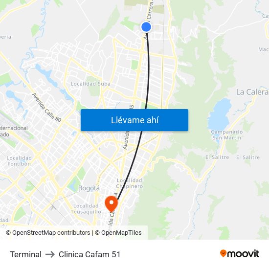 Terminal to Clinica Cafam 51 map