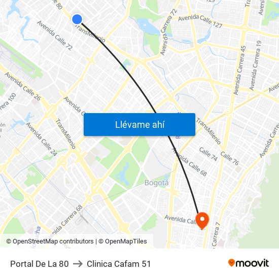 Portal De La 80 to Clinica Cafam 51 map