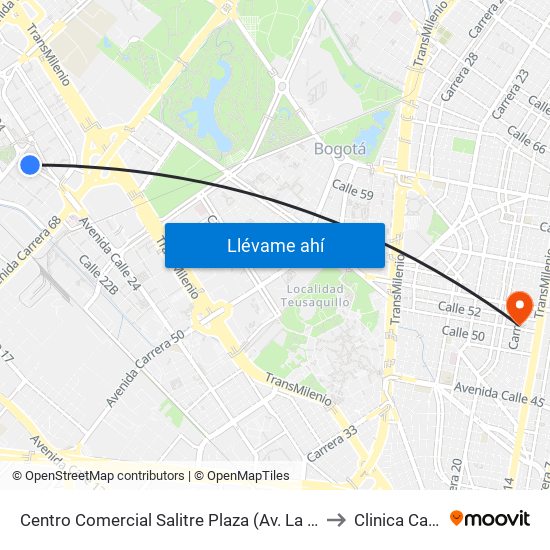 Centro Comercial Salitre Plaza (Av. La Esperanza - Kr 68b) to Clinica Cafam 51 map