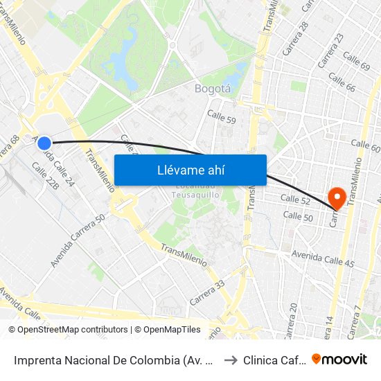 Imprenta Nacional De Colombia (Av. Esperanza - Kr 66) to Clinica Cafam 51 map