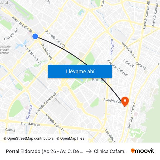 Portal Eldorado (Ac 26 - Av. C. De Cali) to Clinica Cafam 51 map