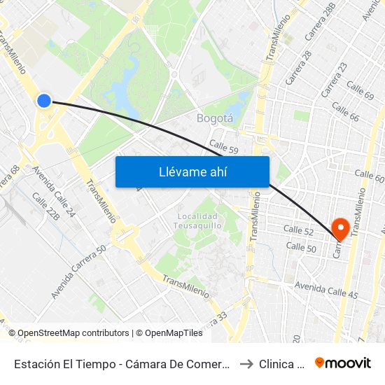 Estación El Tiempo - Cámara De Comercio De Bogotá (Ac 26 - Kr 68b Bis) to Clinica Cafam 51 map