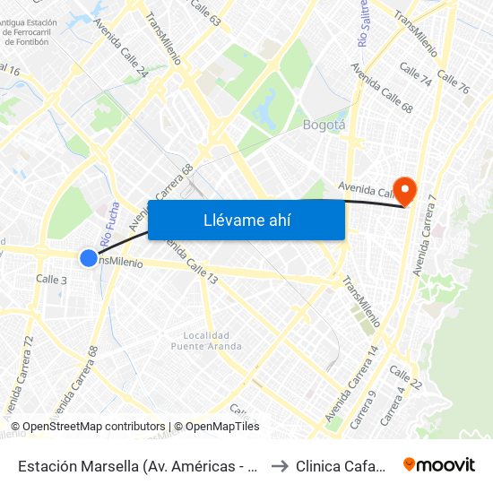 Estación Marsella (Av. Américas - Kr 69b) to Clinica Cafam 51 map