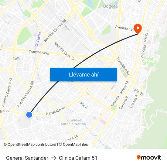 General Santander to Clinica Cafam 51 map