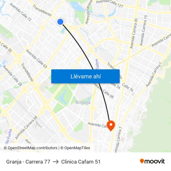 Granja - Carrera 77 to Clinica Cafam 51 map