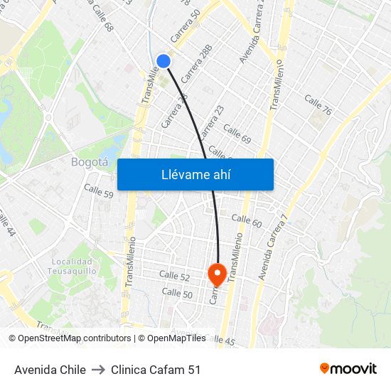 Avenida Chile to Clinica Cafam 51 map