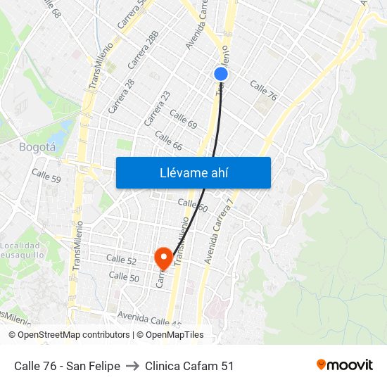 Calle 76 - San Felipe to Clinica Cafam 51 map