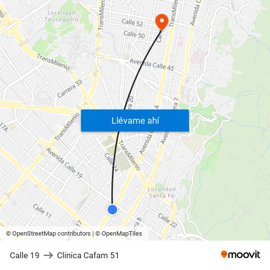 Calle 19 to Clinica Cafam 51 map