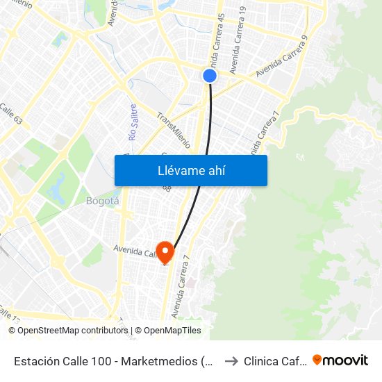 Estación Calle 100 - Marketmedios (Auto Norte - Cl 98) to Clinica Cafam 51 map
