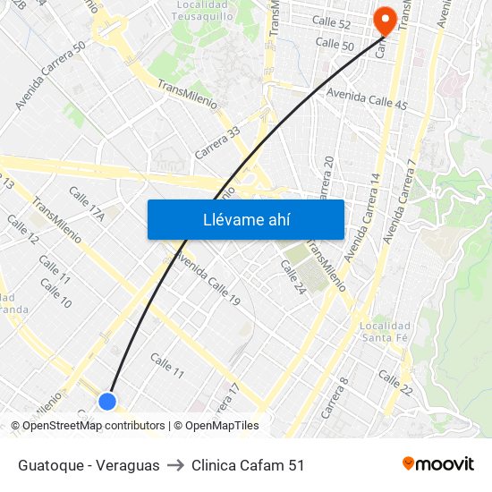 Guatoque - Veraguas to Clinica Cafam 51 map