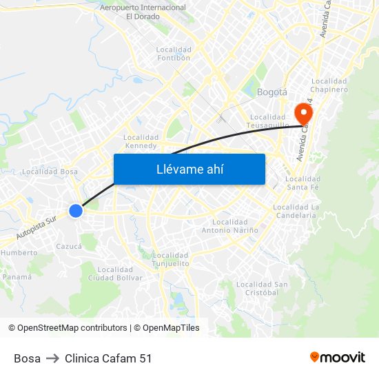 Bosa to Clinica Cafam 51 map