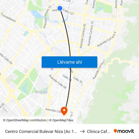 Centro Comercial Bulevar Niza (Ac 127 - Av. Suba) to Clinica Cafam 51 map