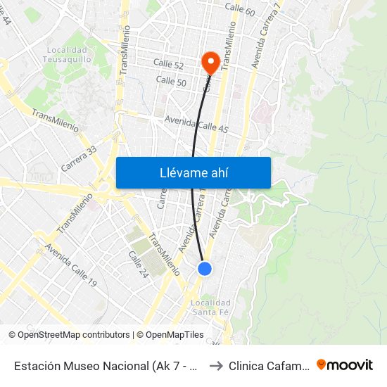 Estación Museo Nacional (Ak 7 - Cl 29) to Clinica Cafam 51 map