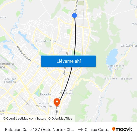Estación Calle 187 (Auto Norte - Cl 187 Bis) (A) to Clinica Cafam 51 map