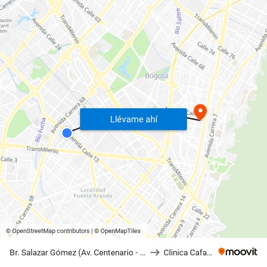 Br. Salazar Gómez (Av. Centenario - Kr 65) (A) to Clinica Cafam 51 map