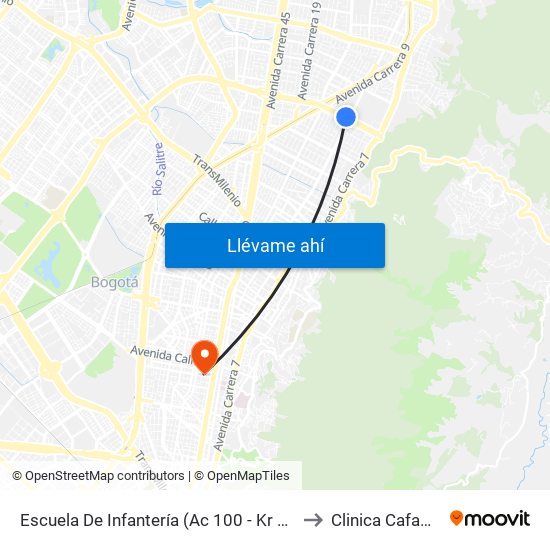 Escuela De Infantería (Ac 100 - Kr 11a) (B) to Clinica Cafam 51 map
