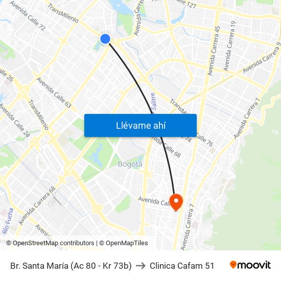 Br. Santa María (Ac 80 - Kr 73b) to Clinica Cafam 51 map