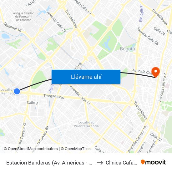 Estación Banderas (Av. Américas - Kr 78a) (A) to Clinica Cafam 51 map
