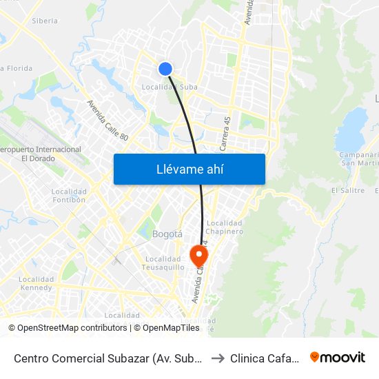 Centro Comercial Subazar (Av. Suba - Kr 91) to Clinica Cafam 51 map