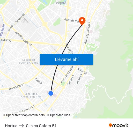 Hortua to Clinica Cafam 51 map