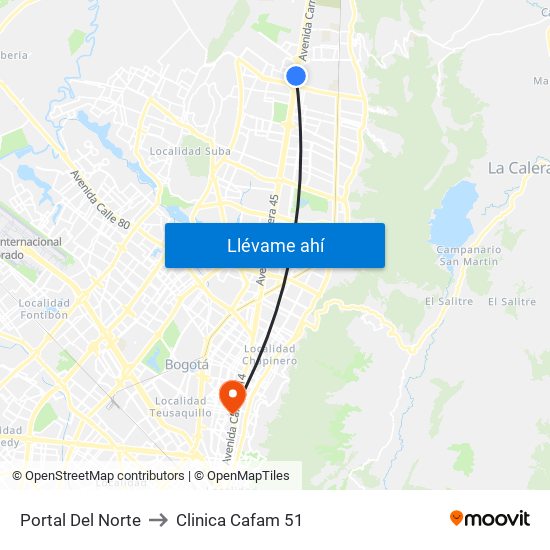 Portal Del Norte to Clinica Cafam 51 map