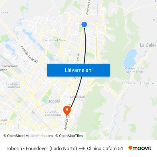 Toberín - Foundever (Lado Norte) to Clinica Cafam 51 map
