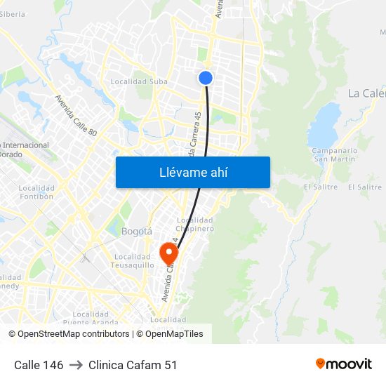 Calle 146 to Clinica Cafam 51 map