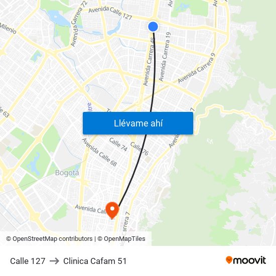 Calle 127 to Clinica Cafam 51 map